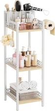 Slim 3-Tier Corner Storage Shelf Unit, Rustic Makeup Organizer, Space-Saving