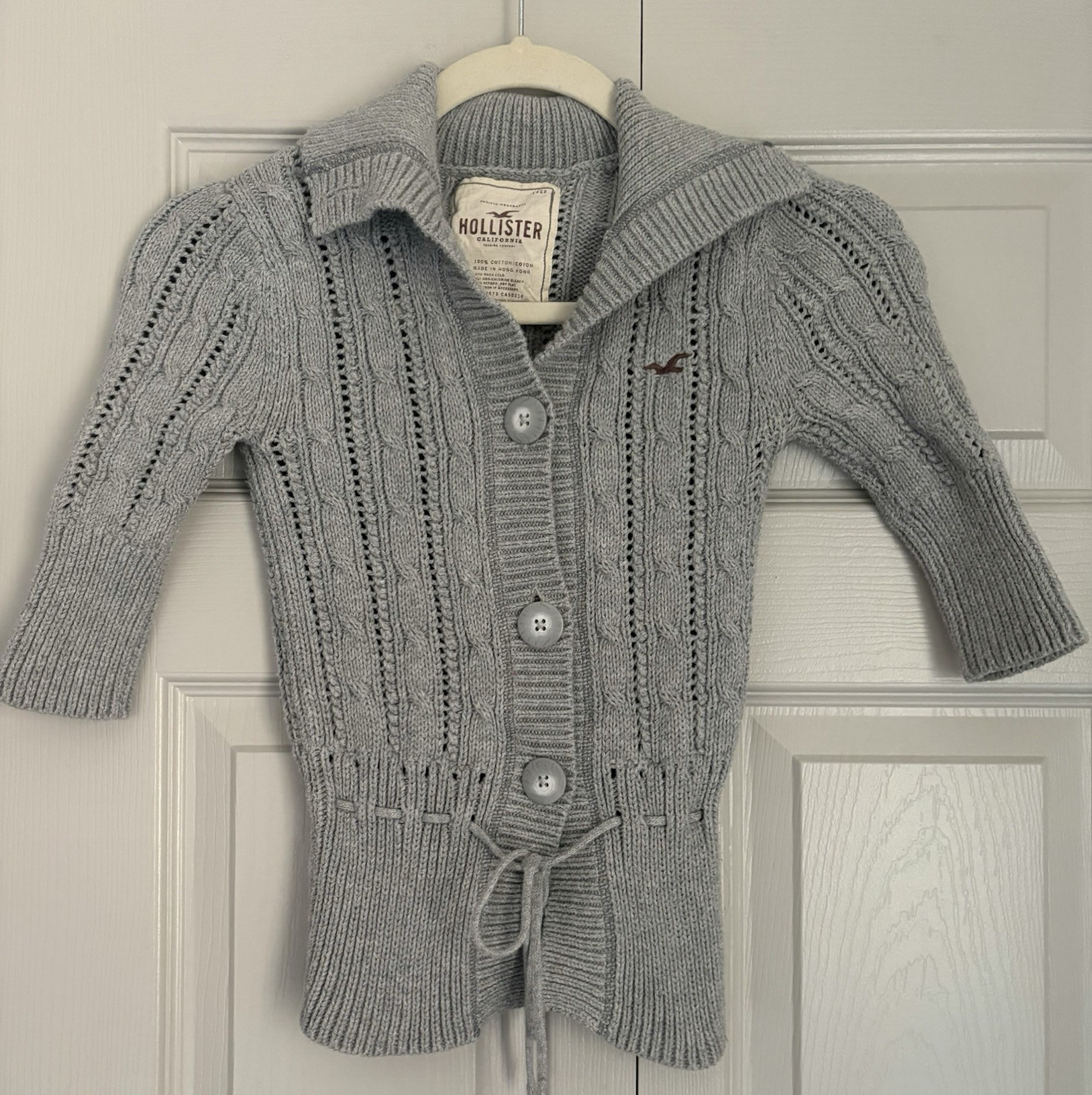 Vintage Y2K Hollister Babydoll Cropped Cable Knit Sweater Bella Swan Gray Sz S