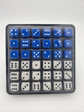  36 Six Sided D6 Standard Game Dice, 18 White 18 Blue, Rounded Corners w/ Tray