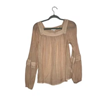 Lauren Conrad Sheer Blush Square Neck Long Sleeve Peasant Blouse Women’s Small