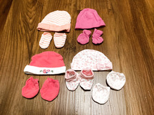 Newborn Baby Girl Hats, Mittens  Booties Bundle. Mixed Brands. All 100 Cotton