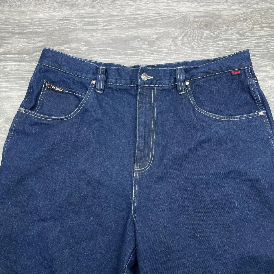 FUBU The Collection Denim Shorts Mens 42 Blue Carpenter Utility Pockets Baggy - Image 2 of 4