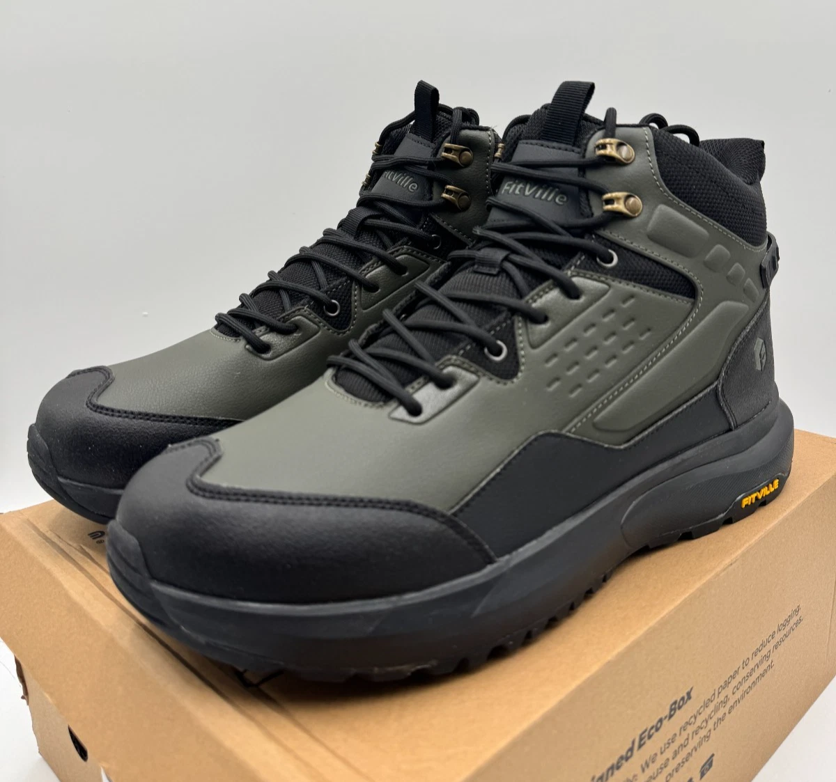 FitVille Men's Mid Height Outdoor Hiking Boots, Moss Grey/Black, Size 13