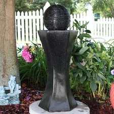 Black Pedestal/Ball Solar Fountain with Battery/LED Light - 31 in by Sunnydaze