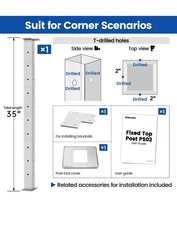 Muzata T-drilled Three Sides 36"x2"x2" Brushed Cable Railing Post PS02 L34S