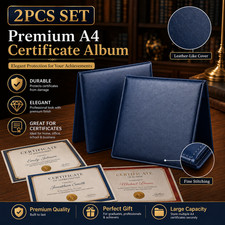 2PCS A4 Diploma Award Album PU Leather Certificate Portfolio Case for Documents