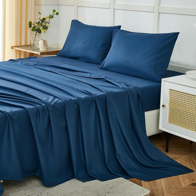 #ad Sheets Set 4Pcs Navy Blue 1800 Microfiber Wrinkle Free Breathable 14in PocketBed $32.99