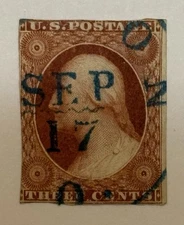 US #10A 1852 3c orange brown Wash. Type II pos 95R2E, blue CDS cancel; $160 SCV
