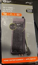Commercial Electric 15 ft Power Strip with 12 Outlets – Black *110