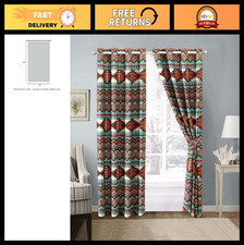 Rustic Southwest Grommet Window Curtains Set - Turquoise Blue Brown Tribal Pat