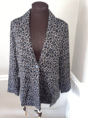 DG2 Diane Gilman Leopard Print Blazer Jacket Womens M NWOT Gray Black Brown