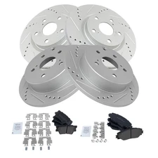 Front Rear Semi-Metallic Brake Pad & Performance Drilled Slotted Coated Rotor