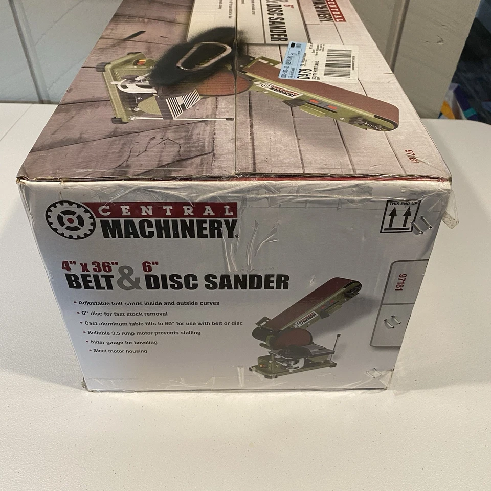 Central Machinery 4 дюйма x 36 дюймов ремень и 6 дюймов дисковая шлифовальная машина модель #97181 новая нераспечатанная коробка - Изображение 3 из 4