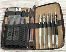 NicPro 2.0 Metal Mechanical Pencil Set Leather Case Refills Eraser Sharpener Lot