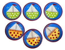 Creative Co op  by Lynn Morris Handpainted Bowl 3.75 x1” Sailboat Nautical Sauce