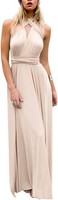 Damen-Maxikleid Abendkleid Elegant ÄRmellos Beige Gefaltet S
