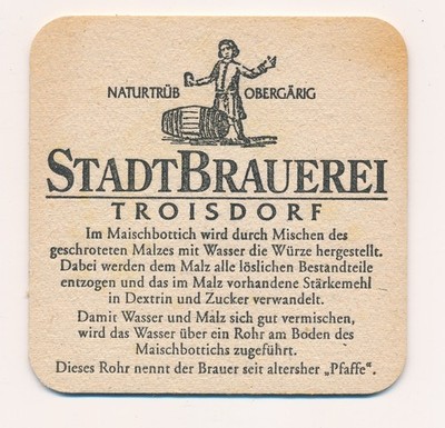 Beer mat StadtBrauerei Troisdorf lid No. 2