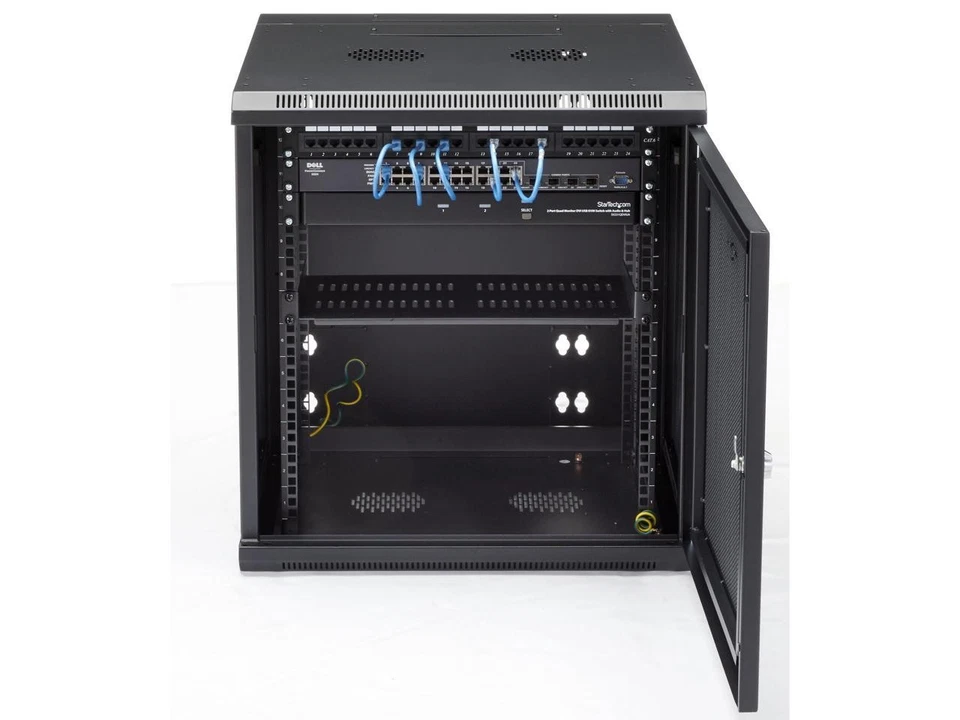 StarTech.com 4-Post 12U Wall Mount Network Cabinet with 1U Shelf, 19" Hinged - Image 2 of 4