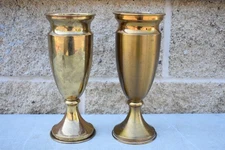 Pair of Older Church Flower Vases, 9 1/2" ht, All Brass (CU812) chalice co.