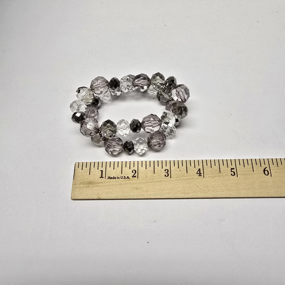 Chicos Stretch Bracelet Double Strand Chunky Faceted  Acrylic Silver Tone - Image 2 of 4