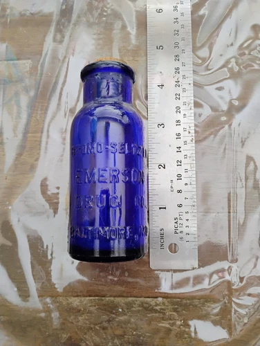 Bromo Seltzer Cobalt Blue VTG Corked Bottle Emerson Drug Co Baltimore MD 4" F
