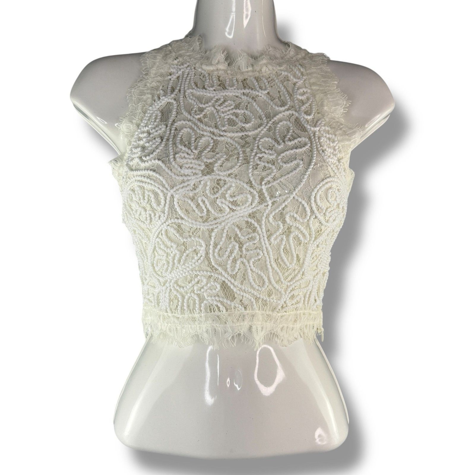 Windsor Ivory Lace Beaded Sleeveless/ Tank Crop Top Cottage Fairy Core Size M