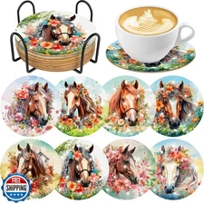 Horse Diamond Art Coasters Kits, 8 Pcs Diamond Painting Coaster with with Hol