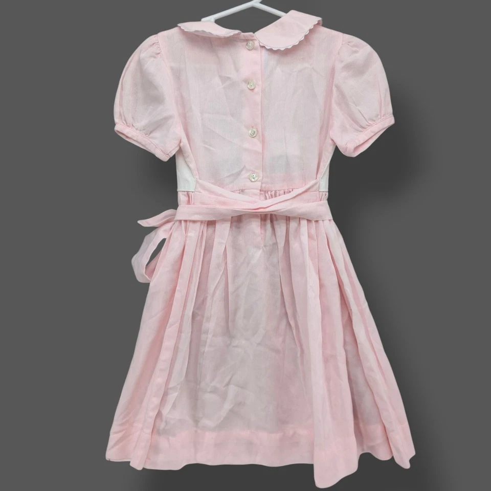 Bella Bliss Belted Midi Dress Girls Pink Embroidered Puff Sleeve Pleated Size 4 - Image 2 of 4