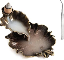 Waterfall Incense Cone Holder Lotus and Frog Bronze Backflow Insense Burner Meta