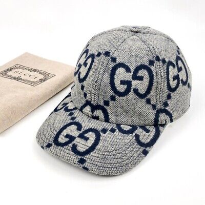 GUCCI Jumbo GG Logo Baseball Cap Hat Men Size M Plaid Gray GUCCI Jumbo GG Logo Baseball Cap Hat Men Size M Plaid Gray