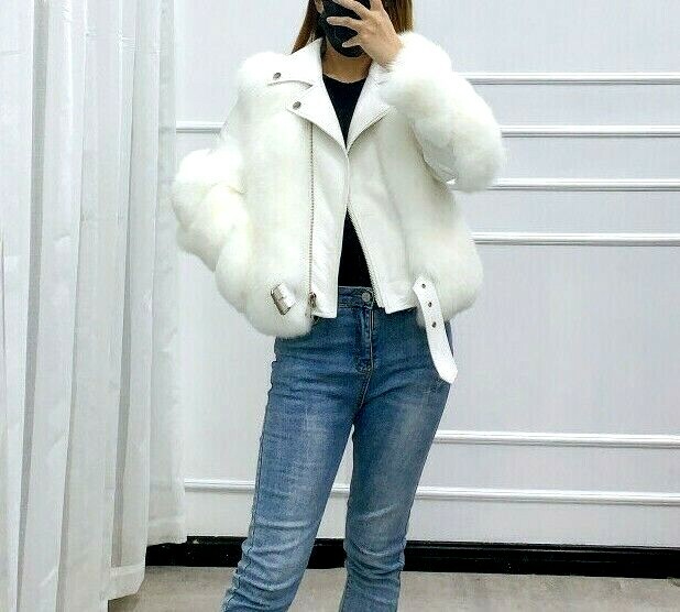 WOMENS GENUINE FOX FUR LEATHER JACKET FASHION COAT *SHORT VARIOUS COLORS image 7