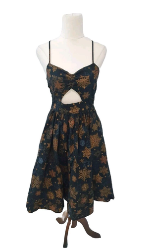 RETROLICIOUS Size XS Black Gold Snowflake Sleeveless Dress With Cutout