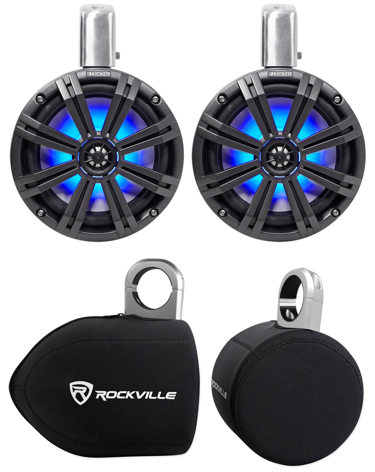 2 KICKER 45KMTC8 8 башенных динамиков для морского вейкборда мощностью 600 Вт со светодиодами чехлы KMTC8 113990₽