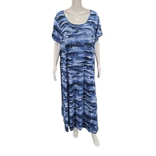 H by Halston Womens Allover Printed Belted Maxi Dress Petite 3XP Plus Size Blue