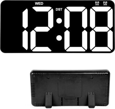Großer digitaler Wecker, 14'' Display, Doppelwecker, Datum, Tag, Temp, Countdown