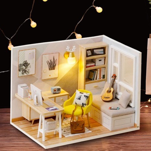 3D Wooden DIY Doll House Kit Manual Assembling Study Room Toy Present (A) - Afbeelding 1 van 7