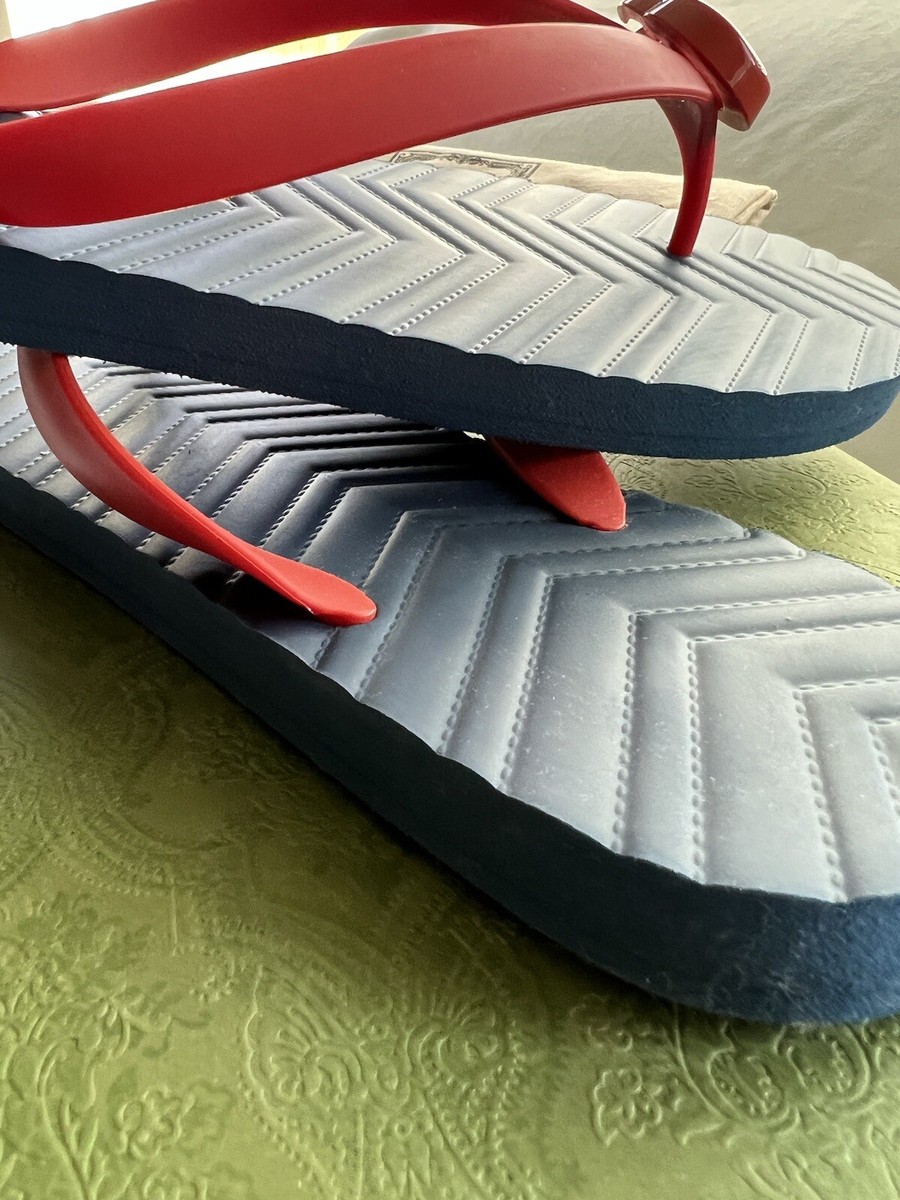 Gucci GG Rubber Flip Flops/ Thong Red & Blue Quilted Sole