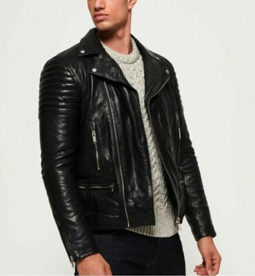 Men's Black Quilted Style Café Racer Biker Jacket Genuine Lambskin Leather Moto