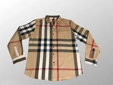 New Mens Shirt Beige Black Gray Plaid Button Down Cotton Business Casual Top NWT