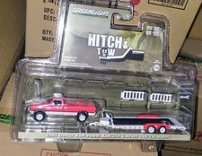 greenlight 1991 Dodge Ram Power Ram 250 - Red & White with Heavy Duty Car Hauler