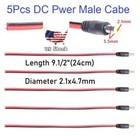 x5 18AWG 12V 5A DC Power Pigtail Cable, 2.1x5.5mm Barrel Plug Wire Male 9.5"