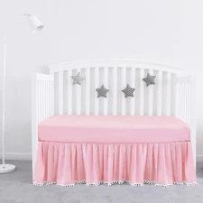 Girl Crib Skirt Baby Bedding Skirt Pleated Dust Ruffle Cribskirt Pink 52"X28"