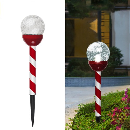 Lawn Lamp Crackle Glass Globe Solar Stake Lights Outdoor Waterproof - Picture 9 of 11