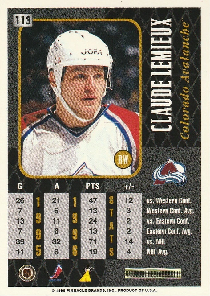 1996-97 Summit Premium Stock #113 Claude Lemieux - Image 2 of 3