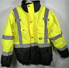 HIGH VISIBILITY INSULATED REFLECTIVE ROAD WORK SAFETY JACKET COAT Large Neon