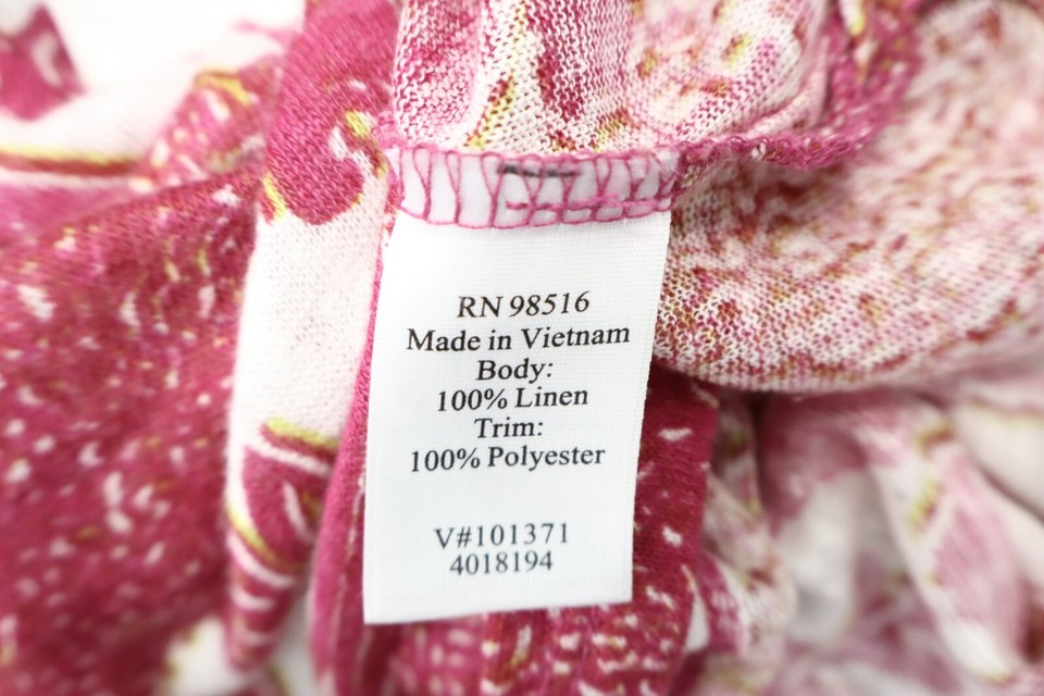 COLD WATER CREEK Women's 100 Linen 3/4 Sleeve Blouse Floral Multicolor