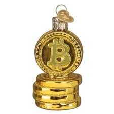 Old World Christmas Bitcoin Blown Glass Christmas Ornament