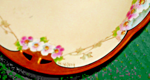 Tazón Pintado a Mano Walter Wilson Borde Dorado Motivo Floral Firmado Antiguo - Imagen 3 de 5