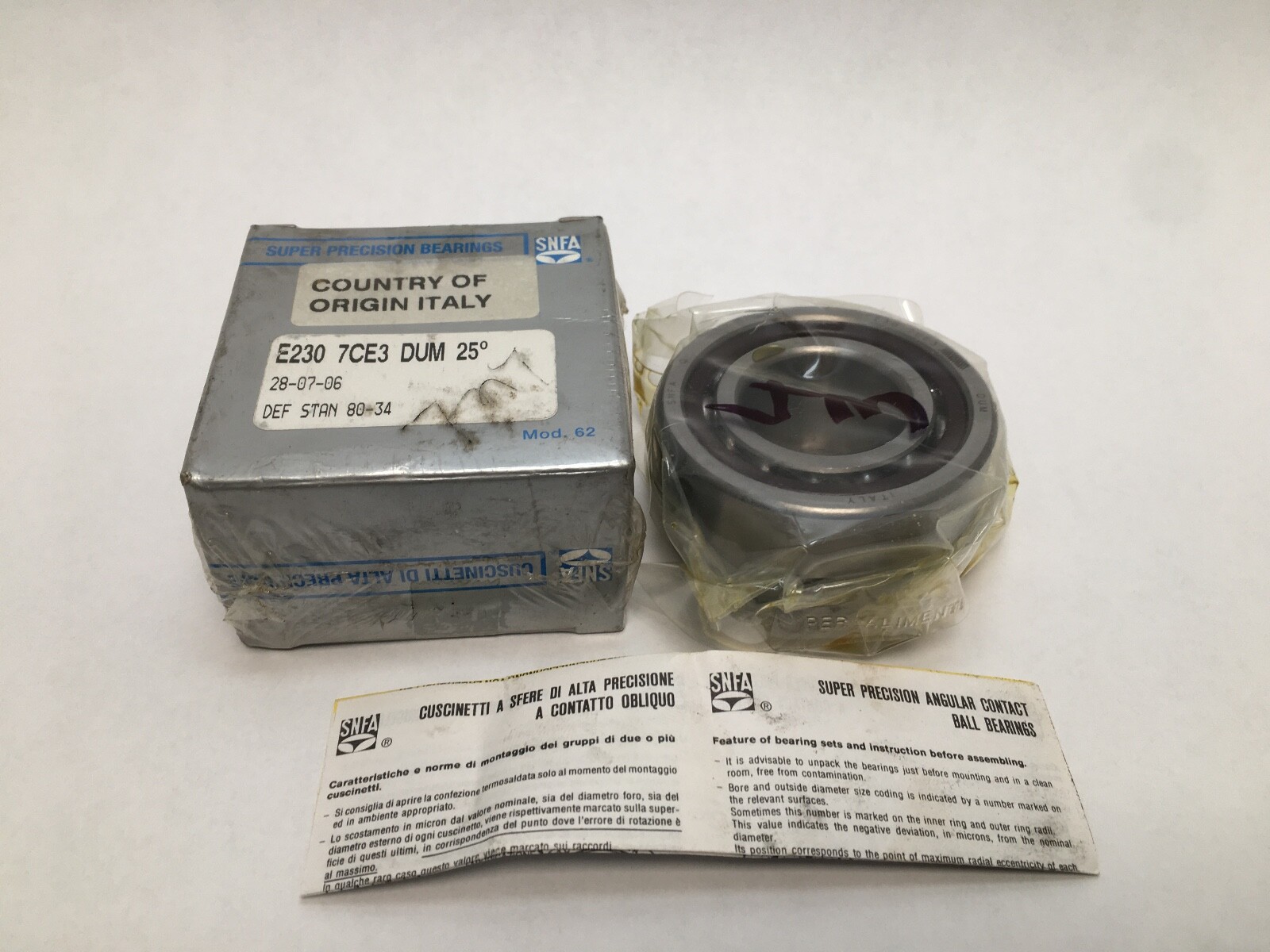 SNFA E230-7CE3DUM Bearing 30x62x16 mm 7206-A E-230-7-CE-3-DUM 25° Italy 2 Pcs