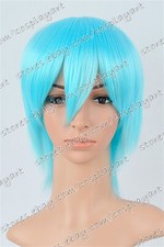 US 14inch Cosplay Wigs with Bangs Cyan Women's Blue Synthetic Full Head Wigs